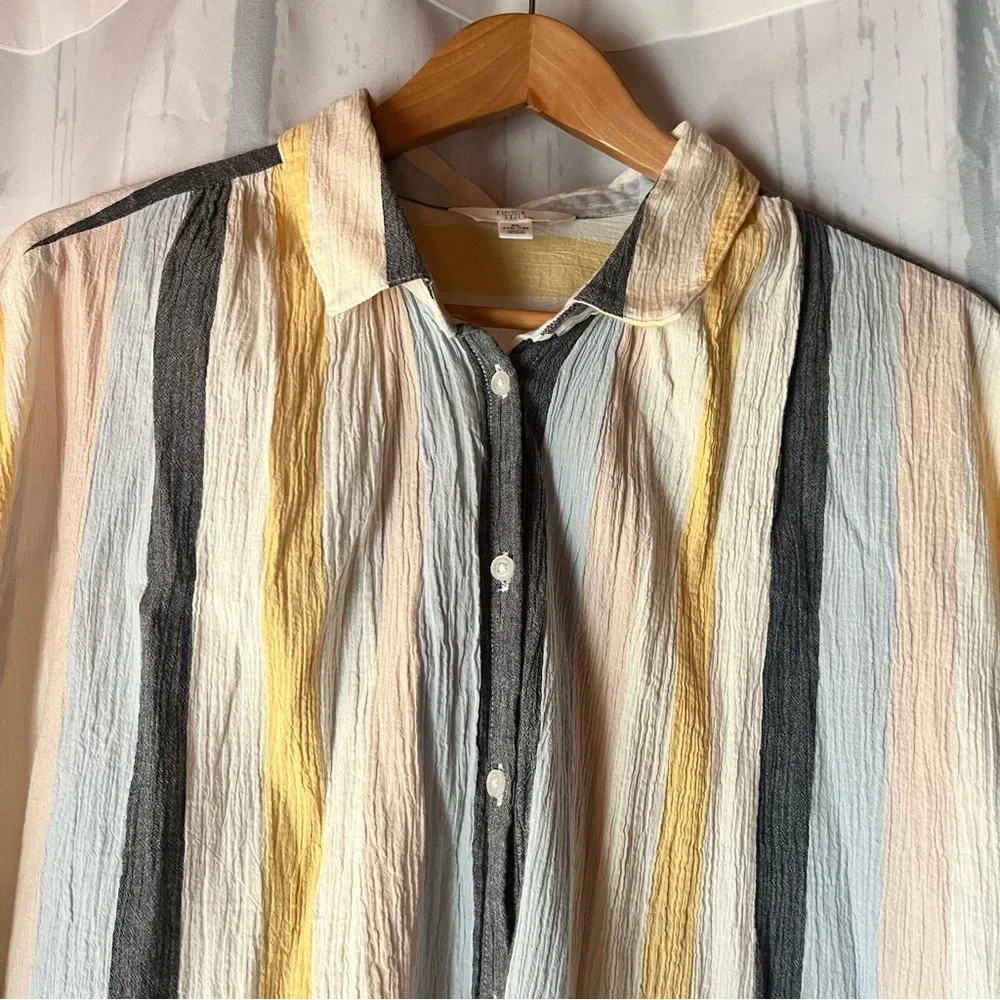 Time and Tru Women’s Casual Striped Shirt - Yellow Blue and Gray - Picture 2 of 11